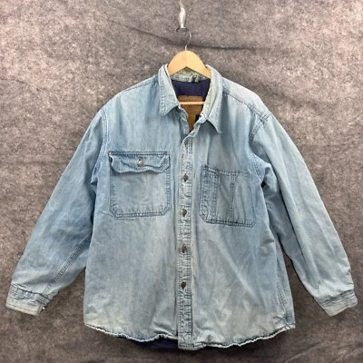 Camisa Arizona Jeans Co Para Hombres M Denim Jean Abotonada Forrada Pesada De Colección Años 90 Foto 1 de 4