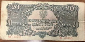 Poland  20 Zlotych 1944  OBOWIĄZKOWE WW2 Liberation Issue - Picture 1 of 2