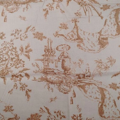 David Textiles Toile Fabric 1 Yard Grey with Brown Asian Theme - Image 1 of 4