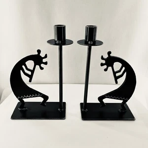 Par de Candelabros Nativos Americanos Kokopelli Arte Popular Acero Soldado Firmado - Imagen 1 de 5
