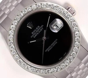 Rolex Men Datejust Steel 36mm Jubilee Watch- 3CT Diamond Bezel Onyx Dial - Picture 1 of 6