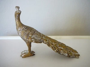 VINTAGE GOLD & WHITE PEACOCK FIGURINE - Picture 1 of 13
