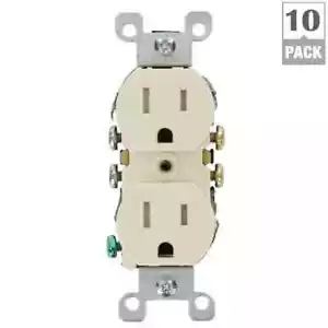 Leviton M26-T5320-TMP 15 Amp Light Almond Duplex Receptacle 10 Count - Picture 1 of 7