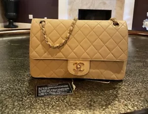 Chanel Classic Double Flap Bag Quilted Lambskin Medium Beige - Picture 1 of 16