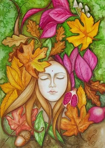 Equinoccio de otoño, Mabon. Tarjeta de felicitación Samhain, Perséfone - Imagen 1 de 16