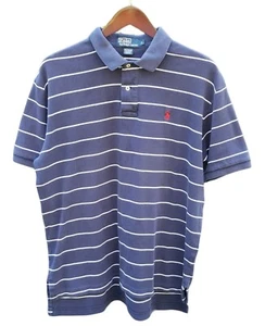 Mens Polo Ralph Lauren Vintage Shirt Large Dark Blue White Stripes Polo Horse - Picture 1 of 12