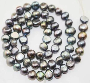 Gray 5x8mm Natural Freshwater Pearl Flat Baroque Gemstone Beads 14'' DIY - Picture 1 of 1
