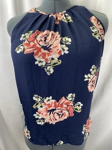 Blusa sin mangas con cuello halter estampado floral azul marino talla L rosa lila para mujer - Imagen 1 de 8