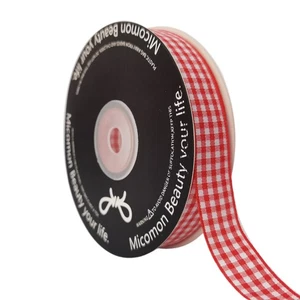 Red, White Gingham Ribbon, 5/8 Inch x 25 Yards, 100 Polyester Woven, Craft - Picture 1 of 9