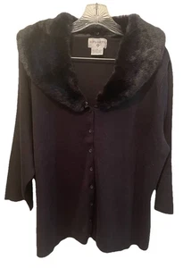 Kathy Ireland - 2x cardigan nero con colletto in pelliccia sintetica staccabile - manica 3/4 - Foto 1 di 11