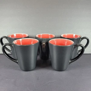 Set Of 5 STUDIO HOME COLLECTION Coffee Mugs BLACK & RED Glossy Ceramic - Picture 1 of 8