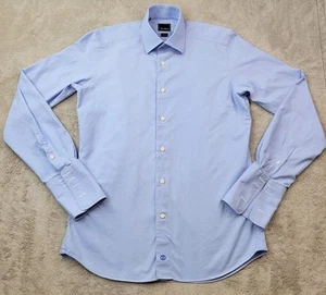 David Donahue Dress Shirt Mens 15.5 34/35 Blue Trim Long Sleeve French Cuff - Picture 1 of 11