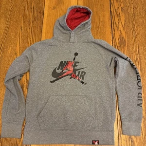 Nike Jordan Sweater Boys XL Gray Black Hoodie Hooded Air Script Logo Men - Picture 1 of 5