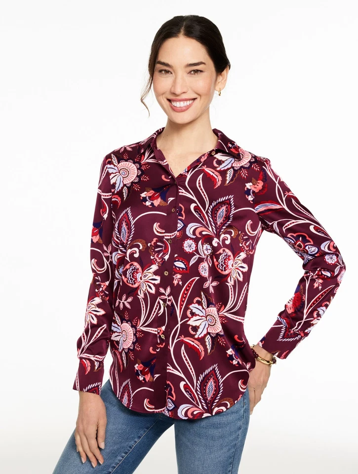 Soft Satin Charmeuse Shirt - Lively Floral at Talbots NWT $99.5,  All size - Image 1 of 1