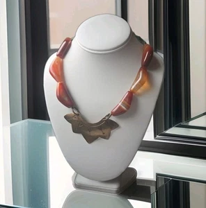 Karneol Achat Halskette Vintage gehämmert Bronze selten Schmuck - Bild 1 von 15