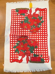 B & D Vintage Christmas KITCHEN Dish Towel Red Green Poinsettia Terry Cloth - Picture 1 of 5