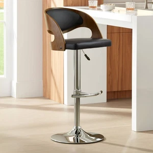 Malibu Walnut Swivel Bar Stool 32 1/2" High Black Cushion Kitchen Counter Island - Picture 1 of 8