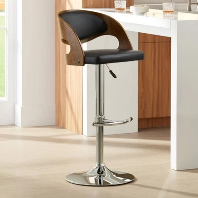 Malibu Walnut Swivel Bar Stool 32 1/2" High Black Cushion Kitchen Counter Island - Image 1 of 4