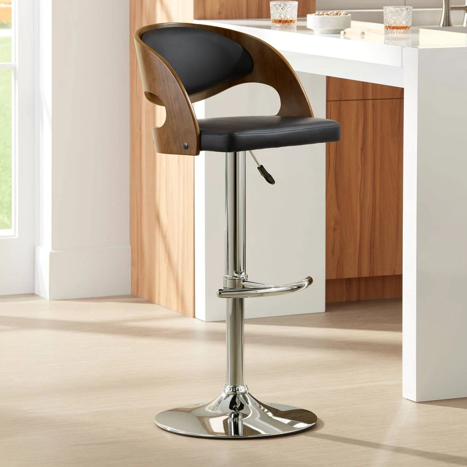 Malibu Walnut Swivel Bar Stool 32 1/2" High Black Cushion Kitchen Counter Island - Image 1 of 4