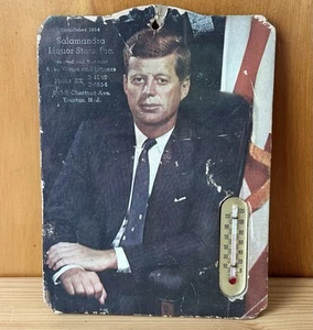 Vintage JFK Liquor Store Cardboard Advertising Thermometer Sign w/ Hanging Hole - Picture 1 of 4