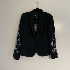 Who What Wear Women M Black Silver Embroidered One Button Front Blazer NWT - Picture 1 of 10