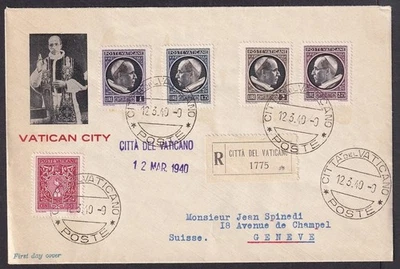 Vatican #72-76 1940 set of 5 on registered First Day cover to Switzerland - Image 1 of 2