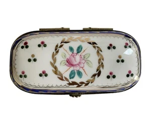 Vintage Limoges France Porcelain Trinket Needle Box Case Floral Painted - Picture 1 of 7