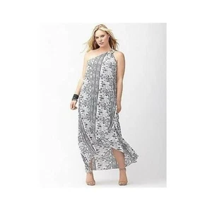 Lane Bryant schwarz-weiß Plissee Paisley One Shoulder Maxikleid GR. 22 - Bild 1 von 15