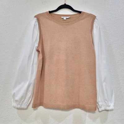 Suéter Tejido Chicos Talla 1 US M Marrón Camel Mezcla Media Manga Abullonada Foto 1 de 4