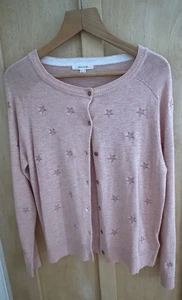 White Stuff Cardigan Size 12 embroidered stars organic cotton pink / peach - Picture 1 of 12