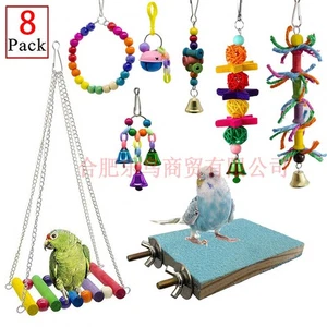 8pcs set parrot toy bird toy nibbling toy, frosted standing board, hanging Chain - Foto 1 di 5