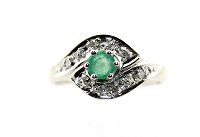 Ring Weiß-Gold 585 14K Smaragd 6 Diamanten - Bild 1 von 4