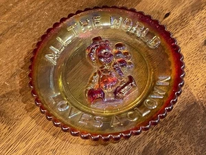 3.5" Moser Amberina Glowy Glass Pee Wee Mini-Plate - ALL THE WORLD LOVES A CLOWN - Picture 1 of 4
