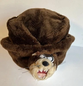VTG 90s RARE Looney Tunes TAZ Tasmanian Devil Faux Fur Hat Cossack Brown L/XL - Picture 1 of 13