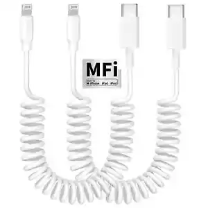 apple Mfi Certified Coiled Usbc To Lightning Cable For Iphone 2pack 6ft Retrac - Picture 1 of 4