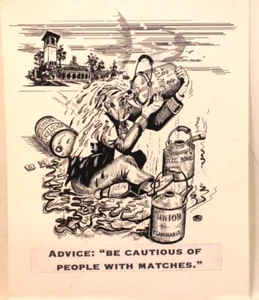 Inchiostro e penna originale opera d'arte politica "Sii cauto dei fiammiferi" Milt Lewis - Foto 1 di 8