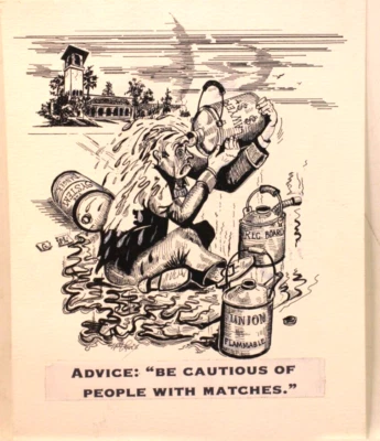 Tinta original y bolígrafo obra de arte política "Ten cuidado con los partidos" Milt Lewis Foto 1 de 4