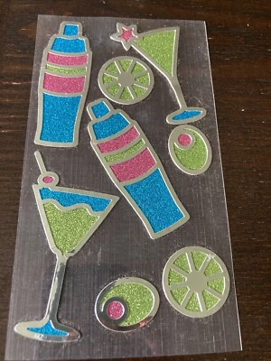 Pegatinas de cóctel brillo 3D Martini Margarita agitadores lima oliva fiesta de vacaciones Foto 1 de 3