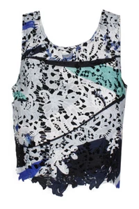 Bar Iii Blue Green Multi Sleeveless Printed Crochet Top M - Picture 1 of 3