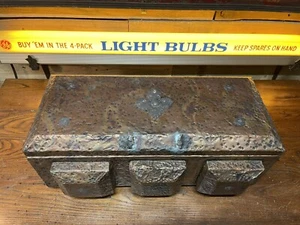 Vintage Hammered Copper Funeral Urn Ash Display Box Wood Box - Picture 1 of 11