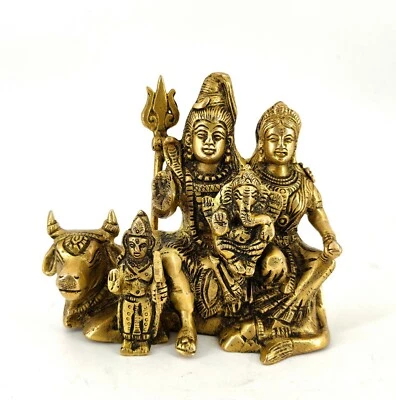 Ballena Blanca Shiva Parvati Ganesh Ídolo Shiv Parivar Latón Murti Estatua Decoración del Hogar Foto 1 de 4