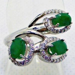 Oval Smaragd Cubic Zirkonia Ring 925 Silber 585 Weißgold vergoldet 17,5 mm 55 - Bild 1 von 4