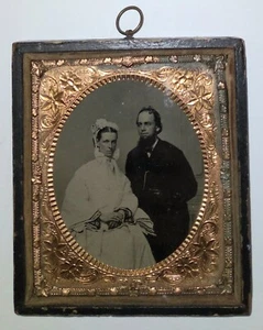 Cased Sixth Plate Bride & Groom Tintype Civil War Era Wedding Portrait - Picture 1 of 9