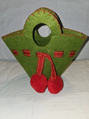 Bolso Cartera Navidad Pequeño Fieltro Asas Cinta Cosida Pompones Verde Abd Rojo. Foto 1 de 4