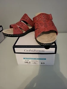Croft & Barrow Womens Size 8.5 M Sandals Paula Red Slip On Cushioned Adjustable - Picture 1 of 8