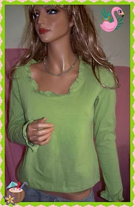 MADE IN USA Grün S MARSH LANDING Stretch Rüschen Lg Slv Strick Top Pullover Bluse - Bild 1 von 4