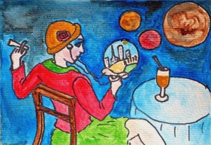 Watercolour/Colour Pens Drawing Titled Cockpit 105 x 148mm B Ulikowska 2023 - Picture 1 of 9