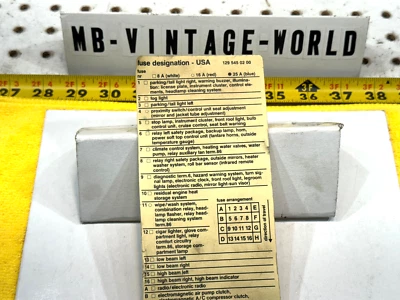 Mercedes 1991 R129 300SL under hood fuse designation US OEM 1 Sheet,1295450200 - Image 1 of 4