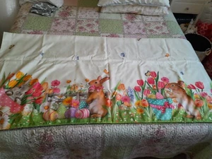 New Easter Tablecloth, Rectangle 60 X 120 with Bunny and Eggs Tulips Butterflies - Picture 1 of 4