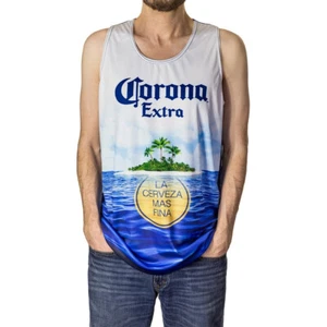 Top sin mangas Corona Extra para hombre protector contra erupciones etiqueta de cerveza con logotipo de lata de verano - Imagen 1 de 2